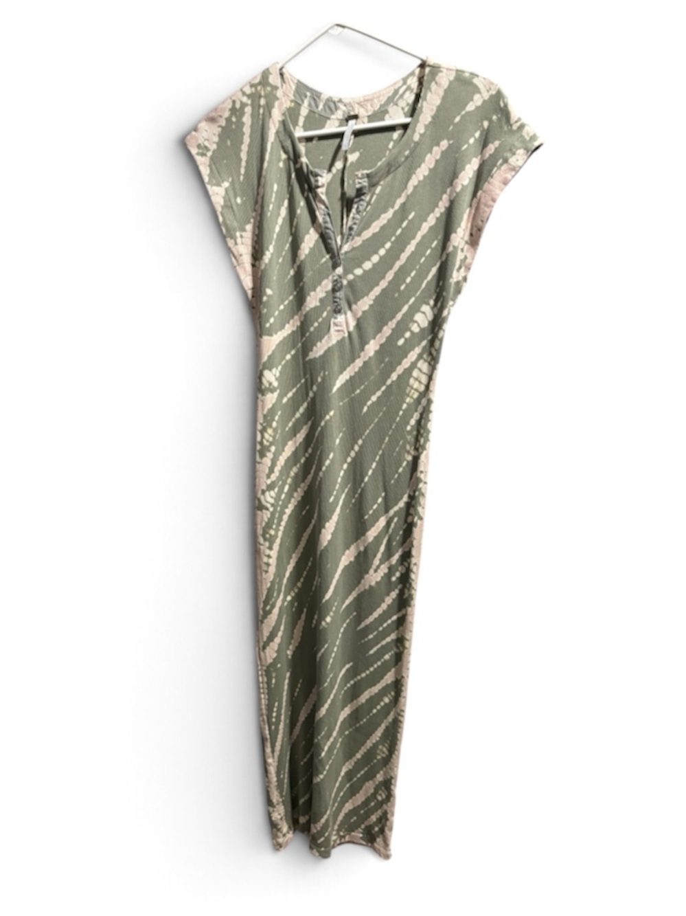 Olive & Cream Tie-Dye Maxi Dress with Notch Neck